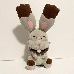 Pokemon Bunnelby Plush Sitting Closed Eyes Tomy Bunny 2017 10" Gray